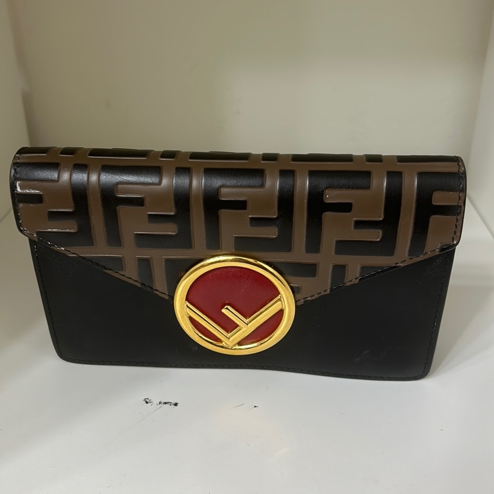 VitelloLiberty F is Fendi Bi-Color FF 1974Embossed Envelope Belt Bag Maya Black